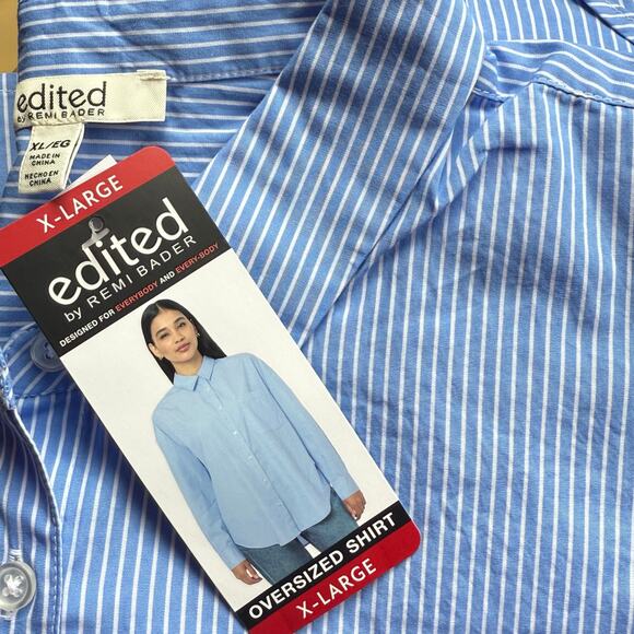 Edited by Remi Bader Oversized Button-Down Blue Pin-Striped Shirt Women's XL NWT - Picture 3 of 6